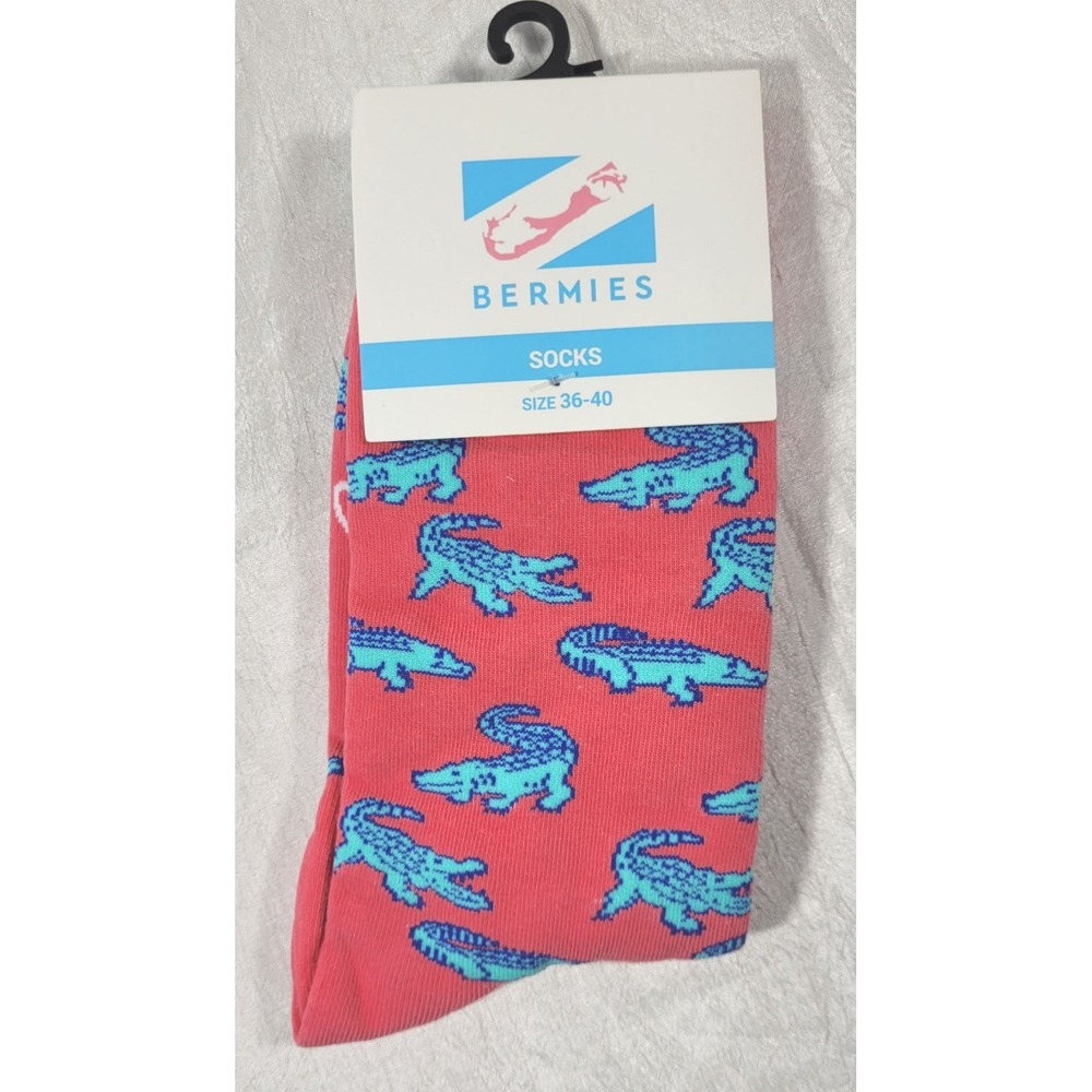 Bermies 100% Organic Cotton 4-Way Stretch Crocodiles Socks - Coral - Medium‎